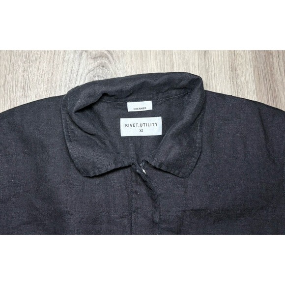 Rivet Utility Linen Dreamer Playsuit Short Romper Black Size XS Natural Workwear - Picture 3 of 9